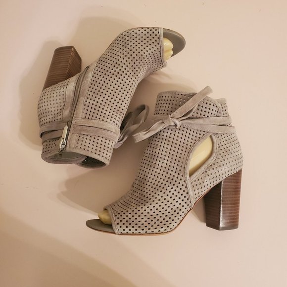 Sam Edelman 7M Tan Leather Caged Laser Cut Booties Heels ELLERY Sandals Open Toe - Picture 6 of 8